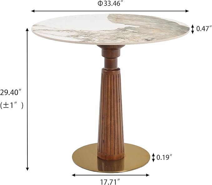 Sintered Stone Office Table - 33.5" Round Table for Small Offices (Light Brown Leg and Pandora Top, 1 Table Only)