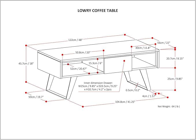 SIMPLIHOME Lowry Solid Mango Wood and Metal 48 inch Wide Rectangle Modern Industrial Coffee Table in Natural for The Living Room and Family Room
