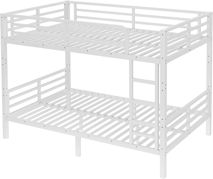 Bellemave Full XL Over Full XL Bunk Bed with Headboard and Build in Ladder, Heavy Duty Bunk Beds with Guardrail, Convertible Bunk Bed, Easy Assemble, Mattress Not Included, White