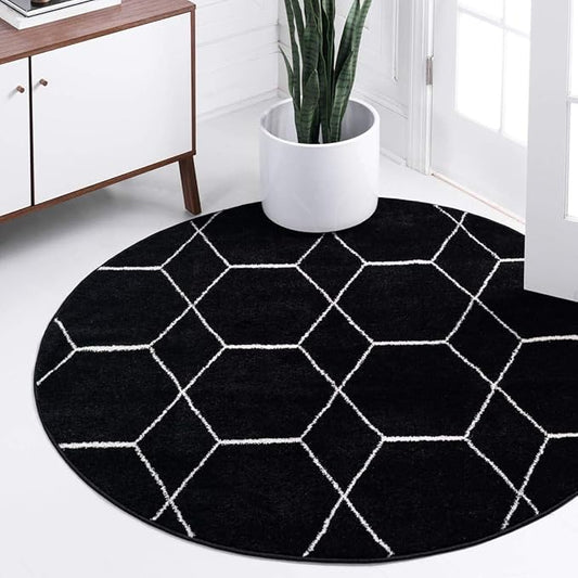 Unique Loom Trellis Frieze Collection Area Rug - Geometric (8' Round, Black/ Ivory)