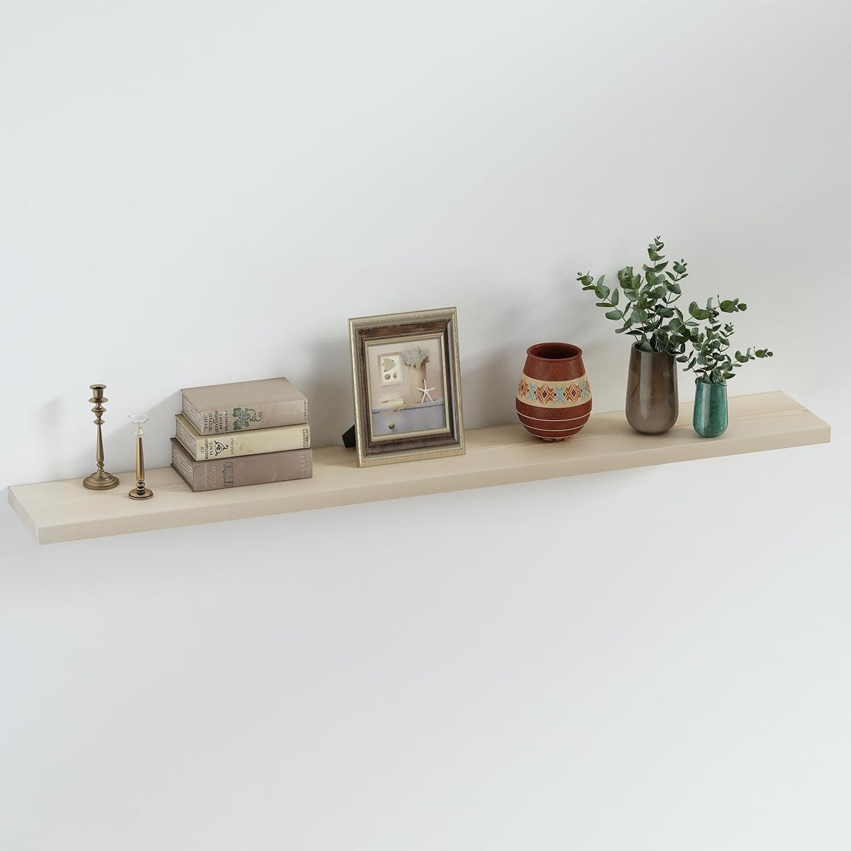 SAUMONIERES Floating Shelves 8 Inch Deep Solid Wood Wide Wall Shelf Set of 1 Wall Mounted for Bedroom Bathroom Living Room Kitchen, 55 Inch Natural