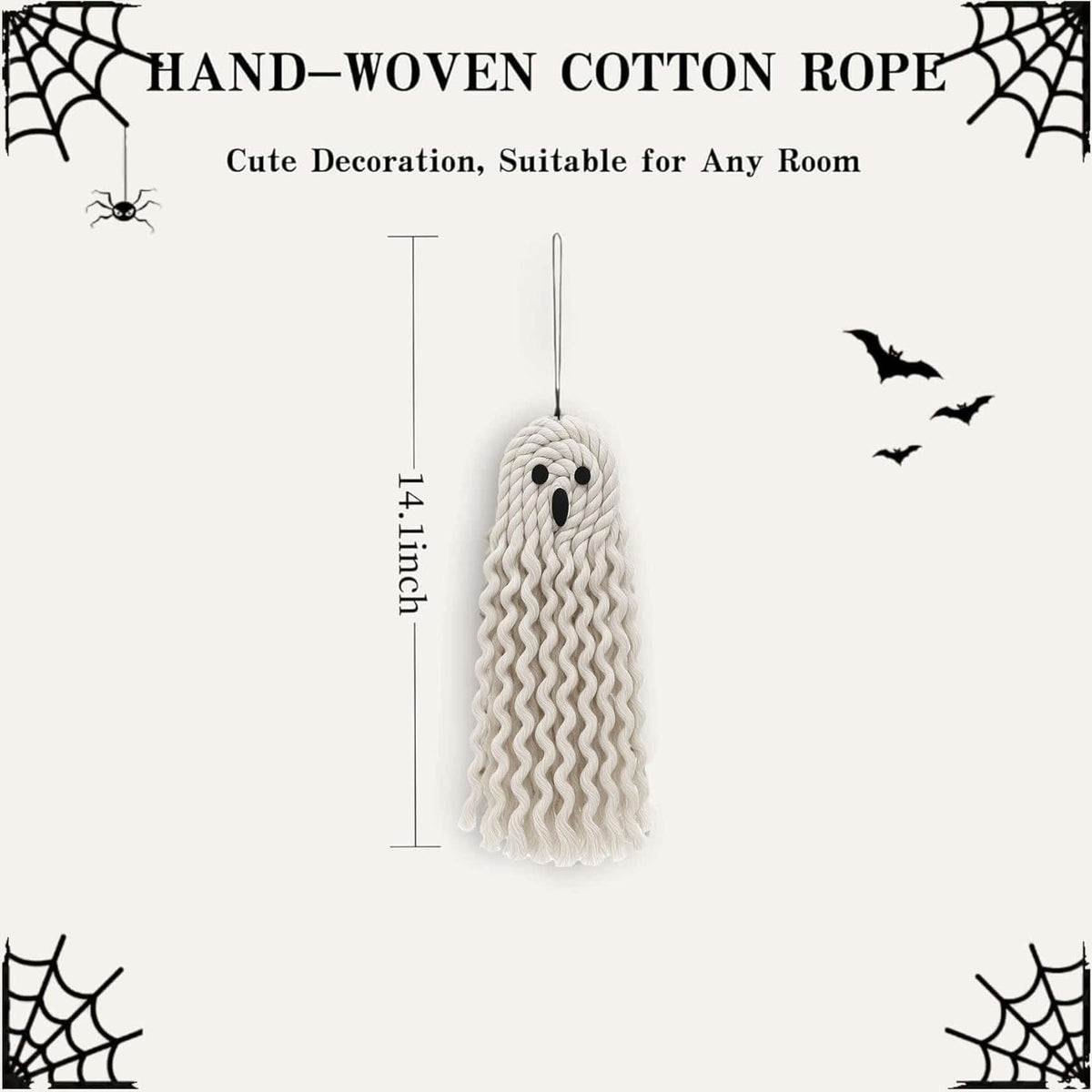 Handmade Cute Ghost Halloween Decor, Halloween Decorations Indoor & Outdoor Party, 14 inch Fall Decor Hanging Ornaments for Home Front Door, Window, Wall, Yard, Tree, Car, Garage Door