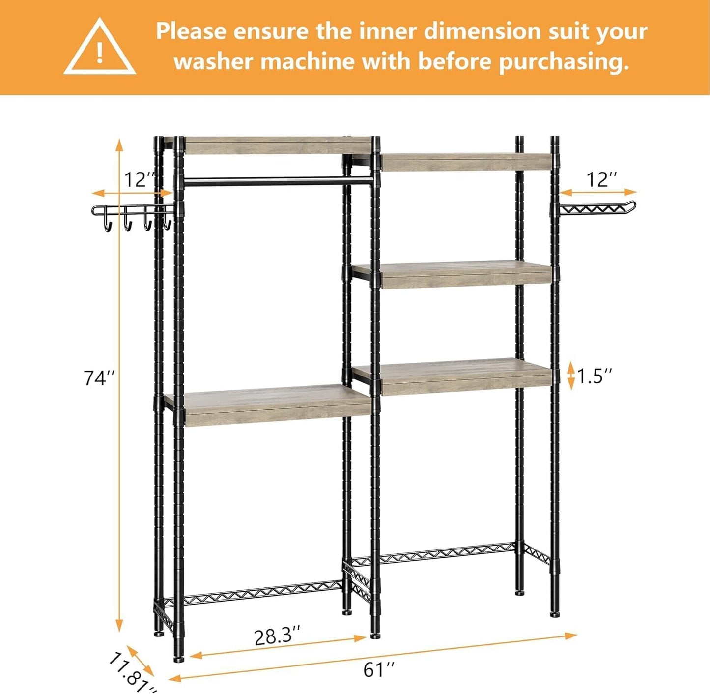 CABIHOME Heavy-Duty Laundry Shelf with Drying Racks | Space-Saving Adjustable Over-Washer Storage Organizer | 4-Tier Bathroom & Laundry Room Shelving Unit (Engineered Wood, 28")