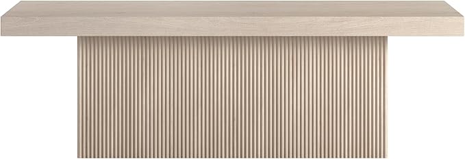 Henn&Hart 48" Fluted Low-Profile Coffee Table with Solid Base for Living Room, Family Room, or Office, Alder White