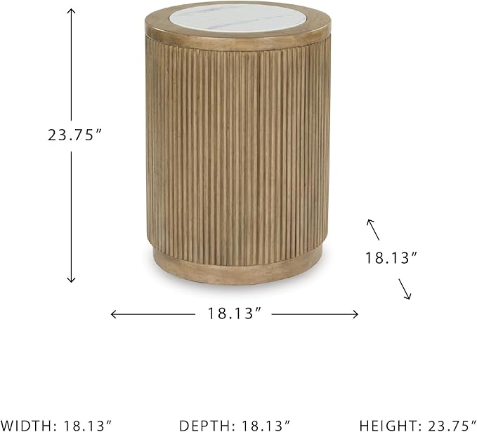 Signature Design by Ashley Camdill Round End Table, Scratch & Stain Resistant, Faux Marble Top, Hardwood Solids, 18.13" W x 18.13" D x 23.75" H, Light Brown & White