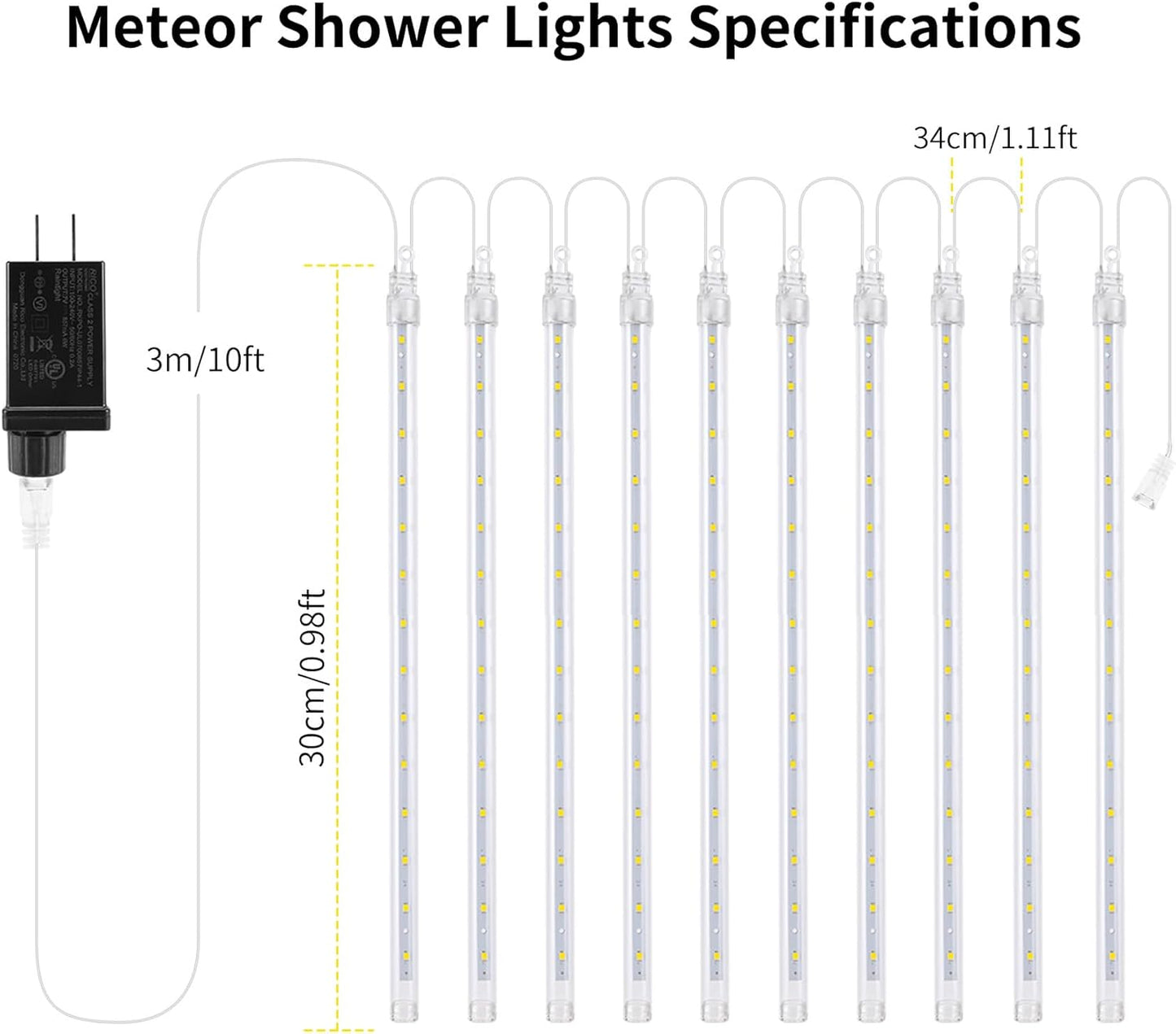 Christmas Meteor Shower Rain Lights, 10 Tube 12 Inch 240 LEDs Icicle Outdoor Raindrop for Xmas Halloween Wedding Party Tree Holiday Decoration, Colorful
