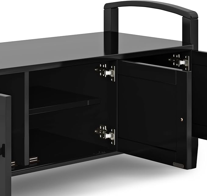 SIMPLIHOME Warm Shaker Entryway Storage Bench - 44 inch Wide Solid Wood Storage Seat in Black, Transitional Bench Seat for Mudroon or Living Room with Lift-Up Lid and Shaker-Style Panels