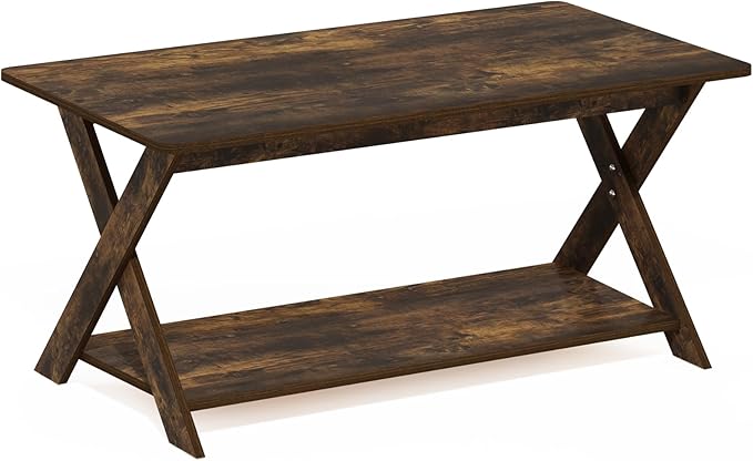 Furinno Modern Simplistic Coffee Table, Rectangle Modern Coffee Table with X-Legs, Criss-Crossed Side Table, for Living Room, Bedroom, Home Office, Amber Pine
