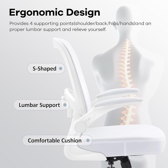 Office Chair,Ergonomic Mesh Desk Chair with Adjustable Lumbar Support,Computer Chair with Flip-up Armrests, Rolling Executive Chairs, Home Office Chair(White)