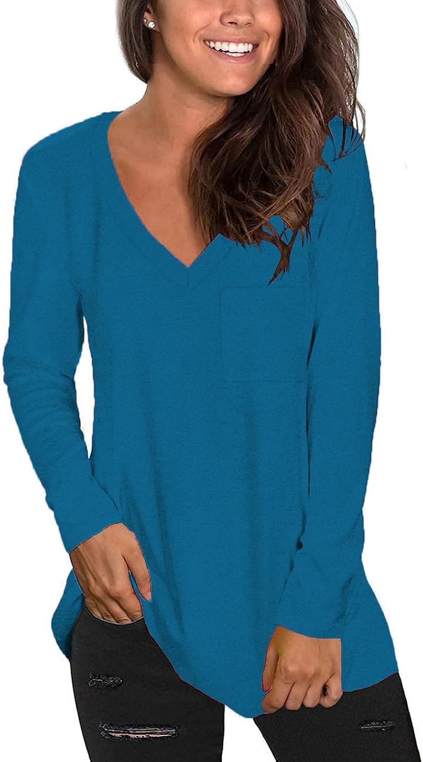Tobrief Women's Long Sleeve V-Neck Shirts Fall Graphic Tees Loose Casual T-Shirt