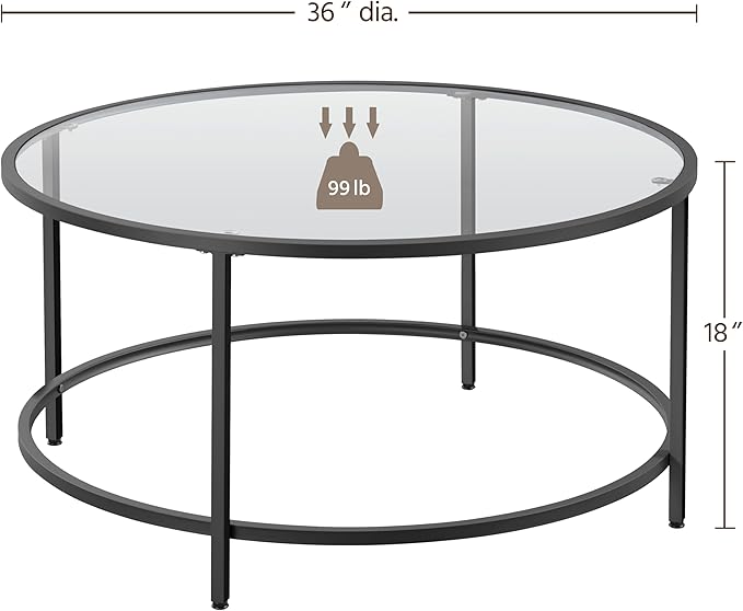 Yaheetech 36" Round Glass Coffee Table, Black Circle Coffee Table Center Table with Glass Top, Small Coffee Table for Living Room, Office & Apartment
