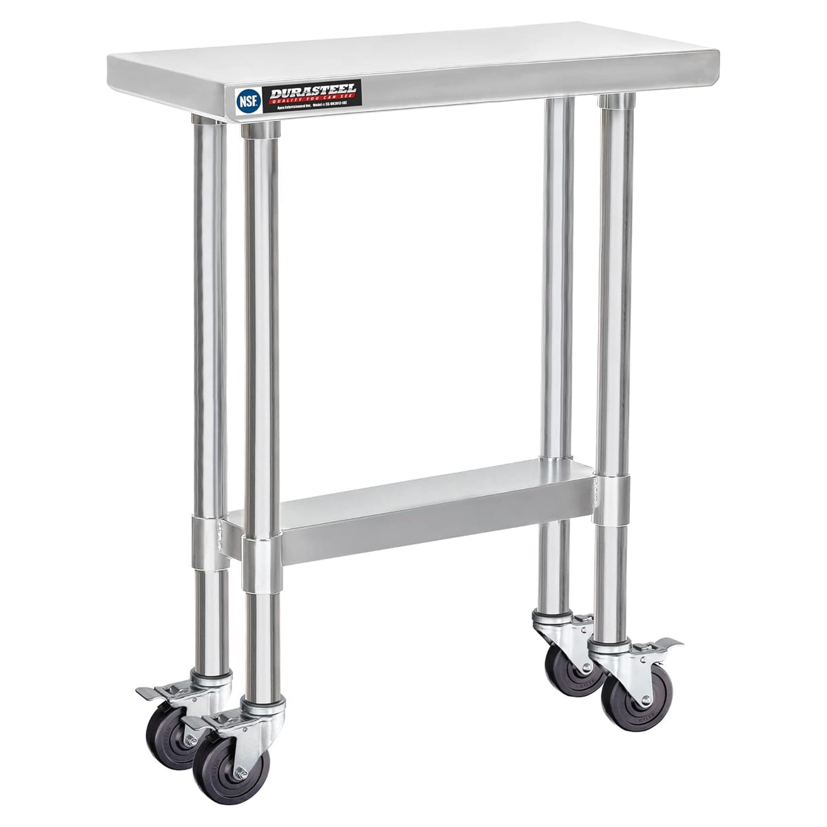 DuraSteel 30x12 NSF Stainless Steel Cart - Heavy Duty Rolling Food Prep Table with Undershelf - Metal Utility Cart for Commercial Restaurant Kitchen, Laundry, Side Mixer Stand