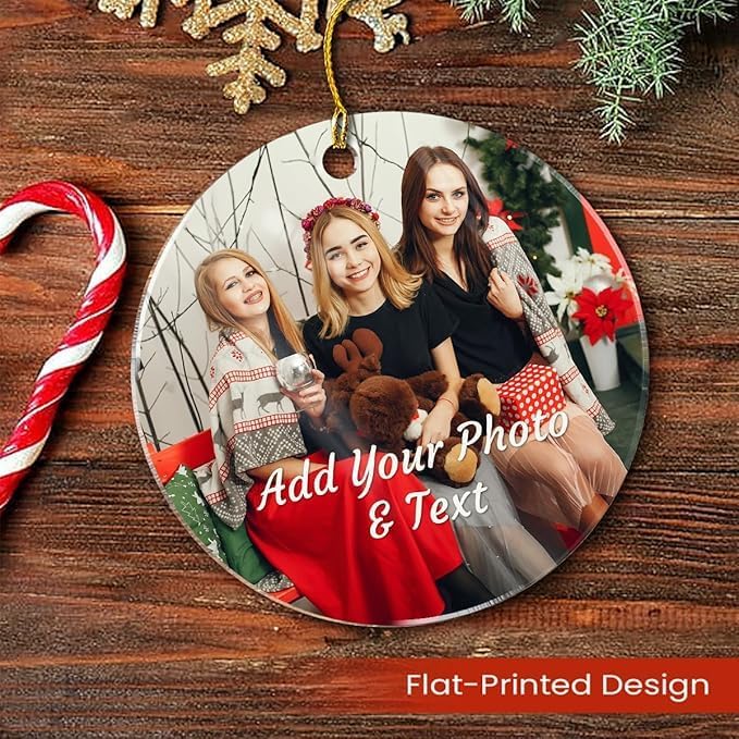 Personalized Best Friend Photo Christmas Ornament Bestie Round Acrylic Ornament with Picture, Friendship Ornaments Keepsake Gifts, Customized Photo Best Friend Ornaments