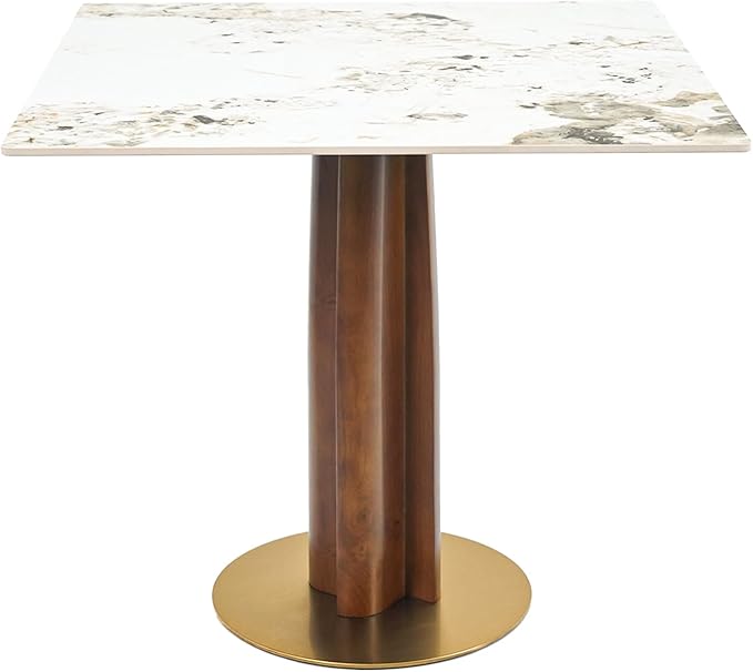 Sintered Stone Square Office Table and Chair Set - Meeting Table for Small Offices (Walnut‌ Leg and Pandora Top, 1 Table and 2 Chairs)