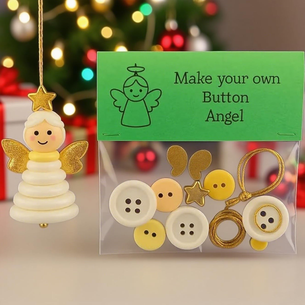 DIY Christmas Button Ornament Making Set–Fun Holiday Handmade Decorations for All Ages,DIY Craft Buttons Kit with Christmas Snowman/Santa/Angel,Xmas Tree Hanging Decorations (#B)