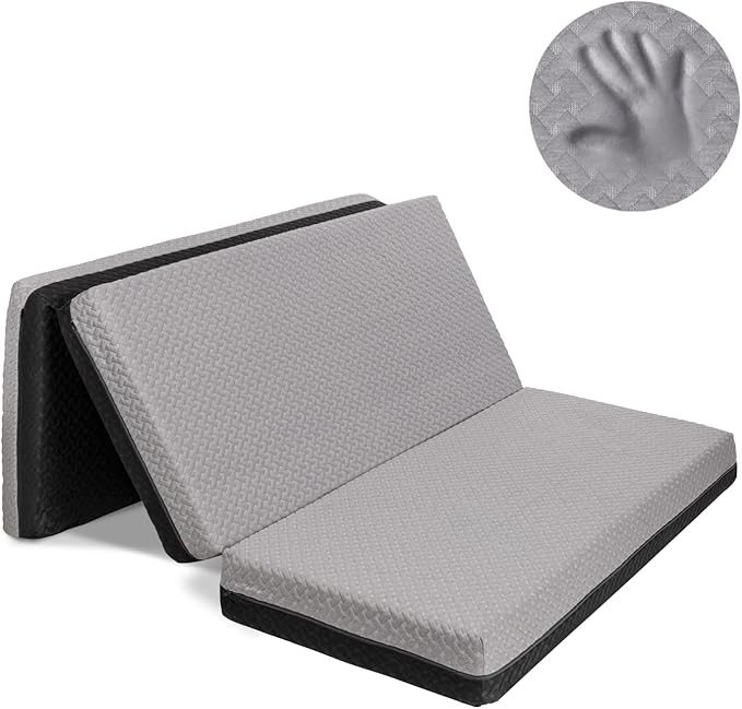 Milliard Dual Sided Premium Tri Folding Mattress, Memory Foam Foldable Mattress with Waterproof Washable Cover + Bonus Eye Mask Included