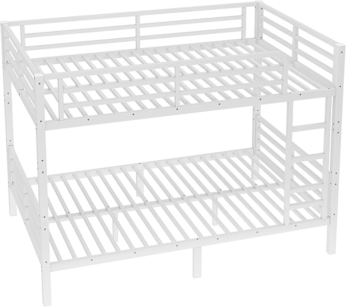 Bellemave Full XL Over Full XL Bunk Bed with Headboard and Build in Ladder, Heavy Duty Bunk Beds with Guardrail, Convertible Bunk Bed, Easy Assemble, Mattress Not Included, White