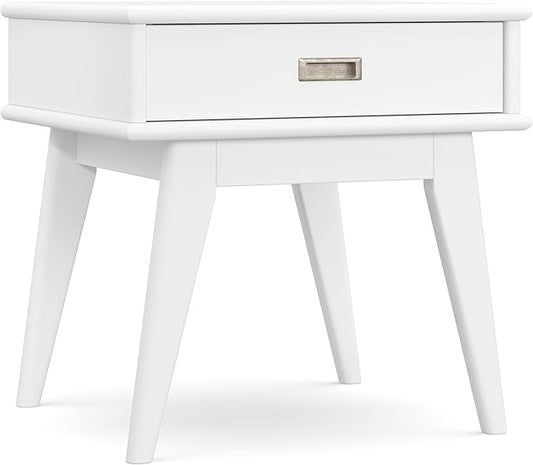 SIMPLIHOME Draper Solid Hardwood 22 inch Wide Rectangle Mid Century Modern End Table in White for The Living Room and Bedroom