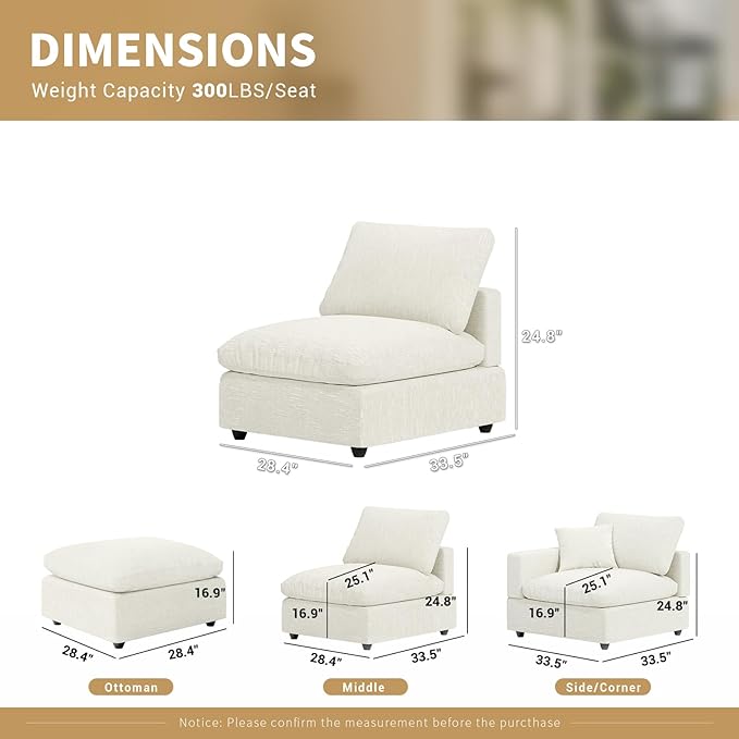 Modern Sectional Linen Cloud Couch for Living Room Armless Modular Filled-Down Sofas,Detachable Couch Cushion Covers,Cozy Feather Down Sofa for Apartment Cream White