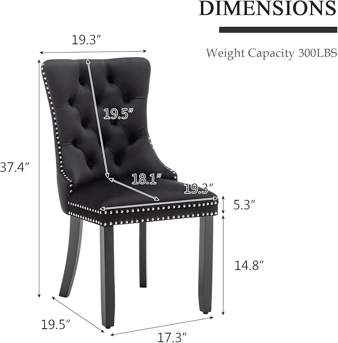 Velvet Dining Chairs Set of 6, Tufted Dining Room Chairs with Nailhead Ring Pull Trim, Upholstered Dining Chairs with Solid Wood Legs for Kitchen Dining Room, Sillas De Comedor (Black)