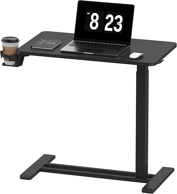 FLEXISPOT Height Adjustable C Table with Wheels, Mobile Snack Side End Table Sofa Couch Bedside Table Laptop Rolling Cart TV Tray Night Stand Small Space Side Table,(27.6" W x 15.7" D,Black)