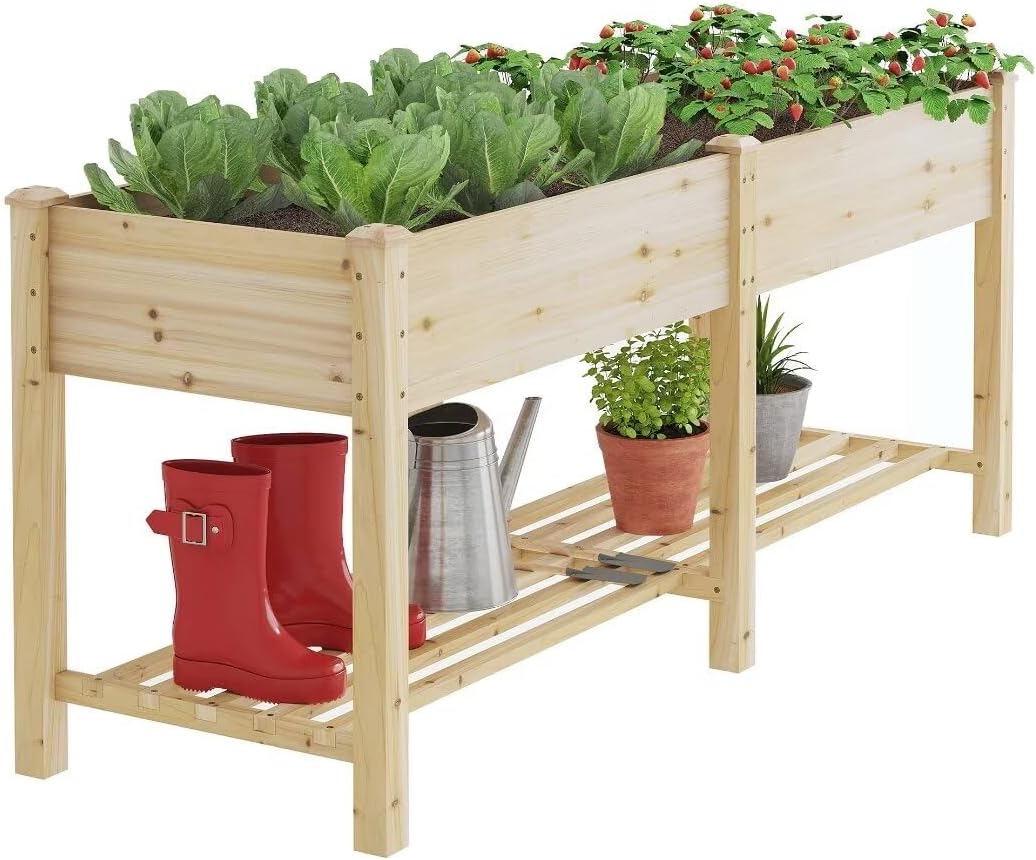 GHWIE Raised Garden Bed with Legs Elevated Wood Planter Box for Planting Vegetables Flowers Garden Patio Balcony Garden beds Outdoor with Liner