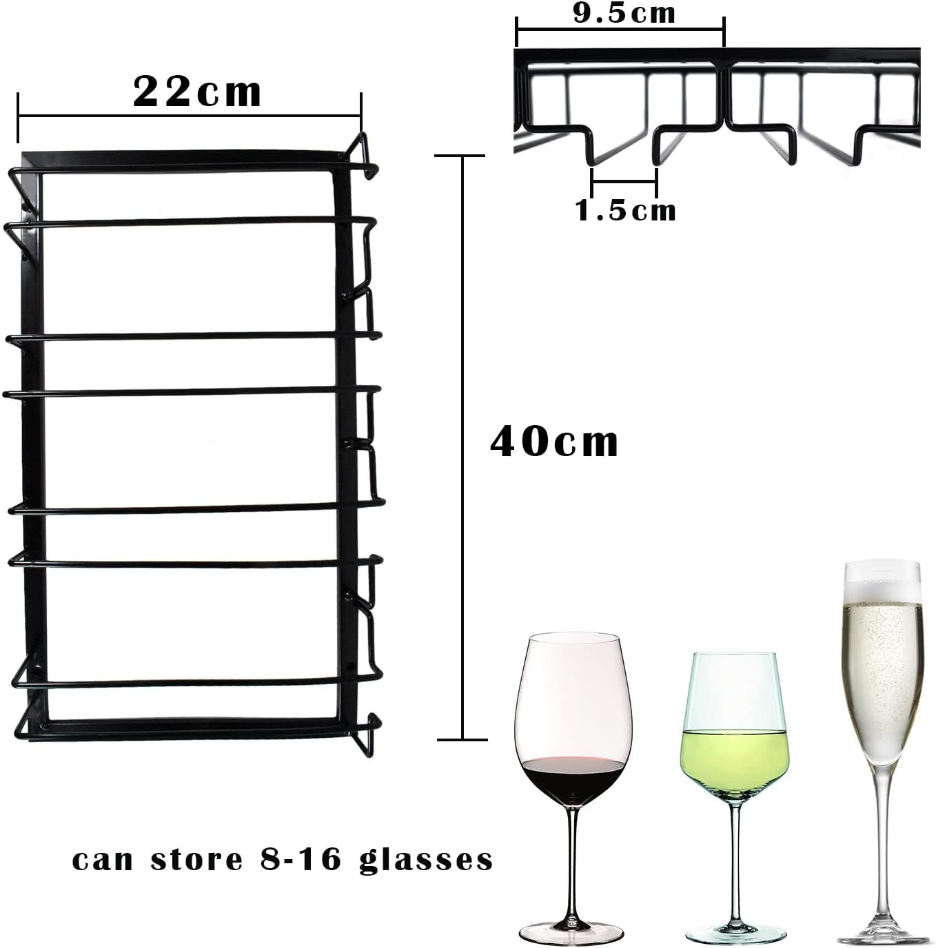 4 Rows Wine Glass Rack Under Cabinet Hanging Stemware Wine Glass Holder Under Shelf, 2 Packs Wire Wine Glasses Racks Hanger for Bar, Kitchen