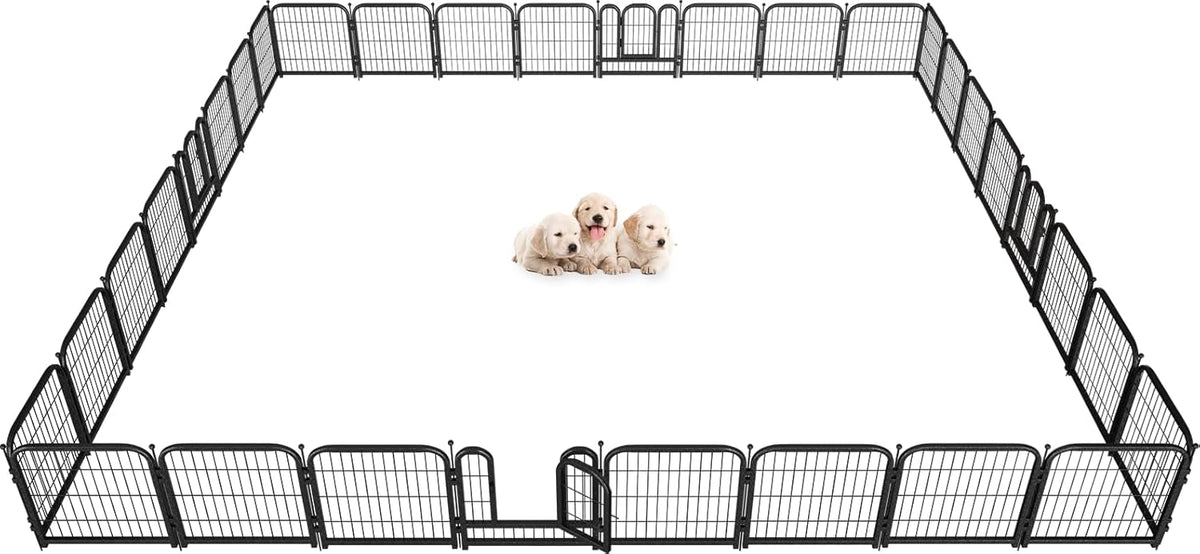 Metal Dog Playpen, 24 Inch Height 32 Panels, Ideal Dog Fence for Large/Medium/Small Dogs Indoor & Outdoor Bliss, Perfect Dog Pen for Camping, Yard, and RV | Black-Silver
