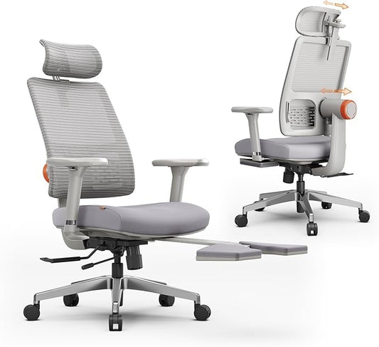 Newtral Office Chair Ergonomic with Footrest, Auto-Following Lumbar Support, High Back Desk Chair with 4D Armrest,136° Tilt Lock, Adjustable Seat Depth & Height (Supreme, Grey)