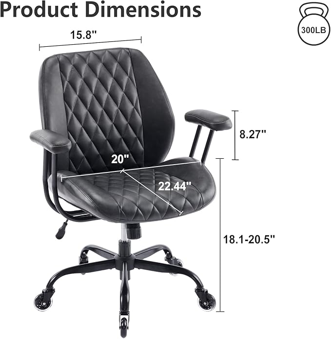 YFO Home Office Desk Chair Office Rubber Casters Ergonomic Computer Chair with Lumbar Support Adjustable Height Rolling Swivel Executive Task Armrests Chair， Black PU
