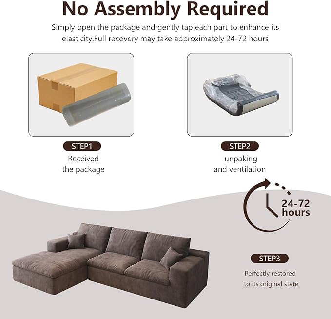 107'' L-Shaped Modern Modular Sectional Cloud Couch, 4-Seat Chenille Deep-Seat Sofa with Pillow for Living Room, Bedroom, Apartment, Camel