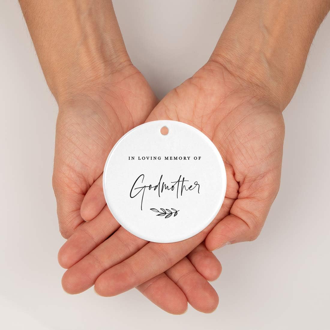 Andaz Press Round Ceramic Porcelain Christmas Tree Ornament Keepsake Collectible Godmother Bereavement Memorial Gift, in Loving Memory of My Godmother, 1-Pack