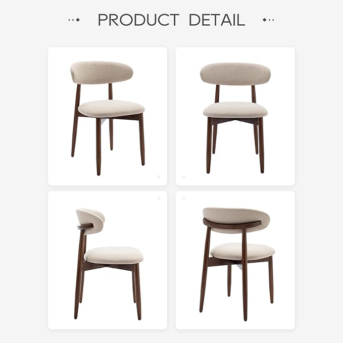 COLAMY Wooden Dining Chairs Set of 4, Modern Fabric Upholstered Kitchen Side Chairs, Farmhouse Dining Room Chairs with Foot Pegs, Beige
