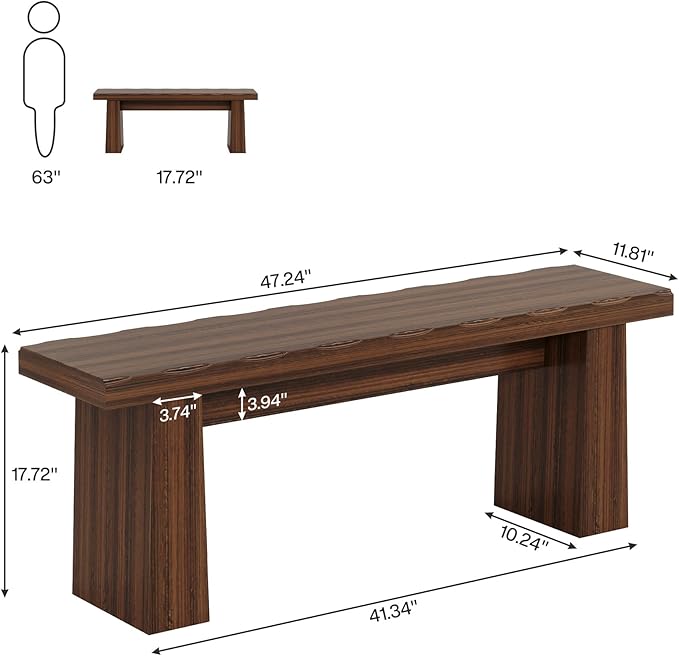 Tribesigns Wooden Dining Bench, 47-Inch Long Kitchen Bench with Sturdy Frame for Dining Room, Entryway, Living Room, Hallway, Easy Assembly (Walnut)