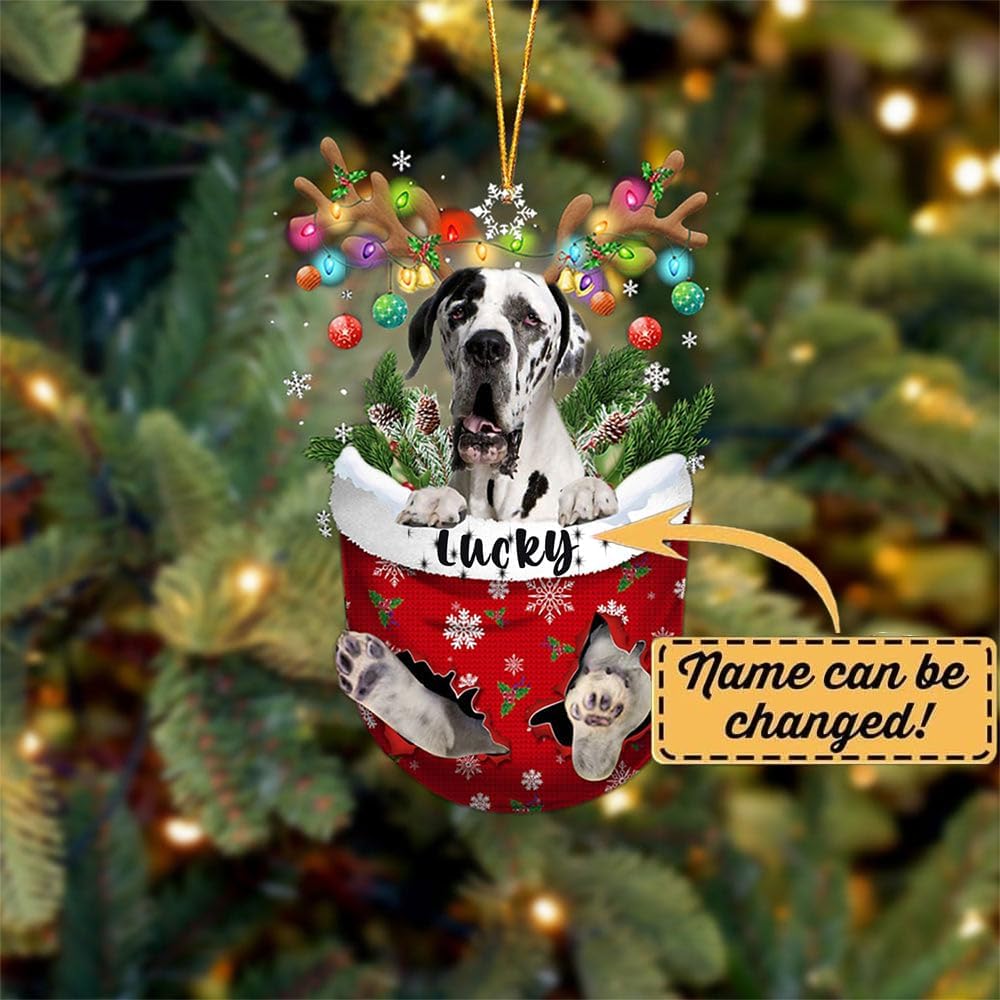 Great Dane 2 Dog Christmas Ornament, Great Dane 2 in Snow Pocket Christmas Tree Ornament, Dog Lovers Gift Idea Xmas Decor, Christmas Decorations for Tree, Christmas Ornament Gift for Dog Lovers
