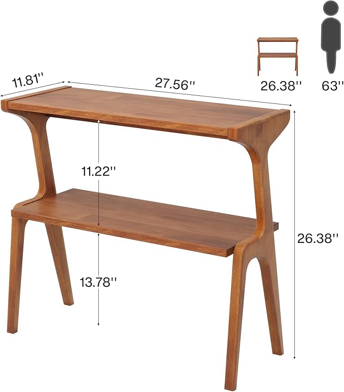 Tribesigns Set of 2 Wood Side Table, 2-Tier Tall Slim End Table with Storage Shelves, Modern Couch Side Table for Living Room, Narrow Bedside Table, Nightstands for Bedroom, Cherry
