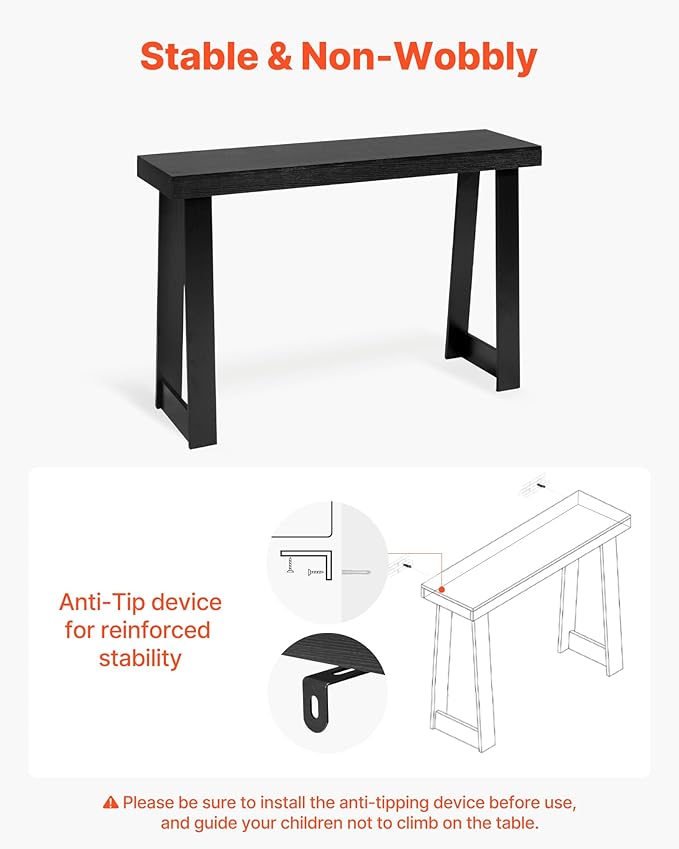 VEVOR 46 in Console Table, Modern Desk Behind The Couch, Wooden Rectangle Entrance Desk, Narrow Long Sofa Table Accent Stand for Hallway, Bedroom, Living Room, Foyer, Easy Assembly, Black