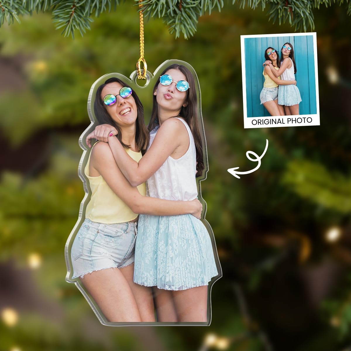 Personalized Best Friend Photo Ornament - Customized Besties Picture Shaped Acrylic Ornaments, Gift for Friends Bestie, Custom Christmas Ornaments