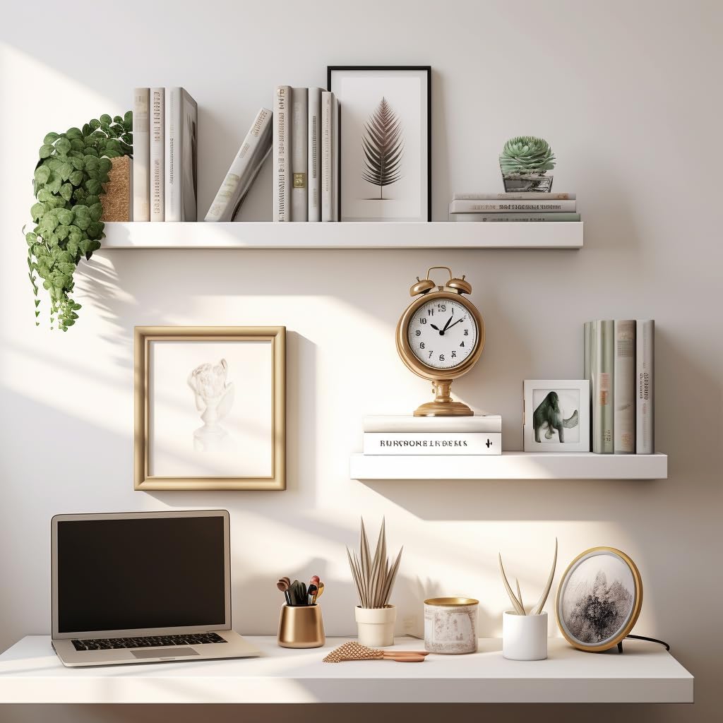 LaVie Home Floating Shelves, 24 Inch Wall Shelf Set of 2, Hanging Shelf with Invisible Brackets, Wall Decor for Bathroom, Bedroom, Living Room, Kitchen Storage, Modern White