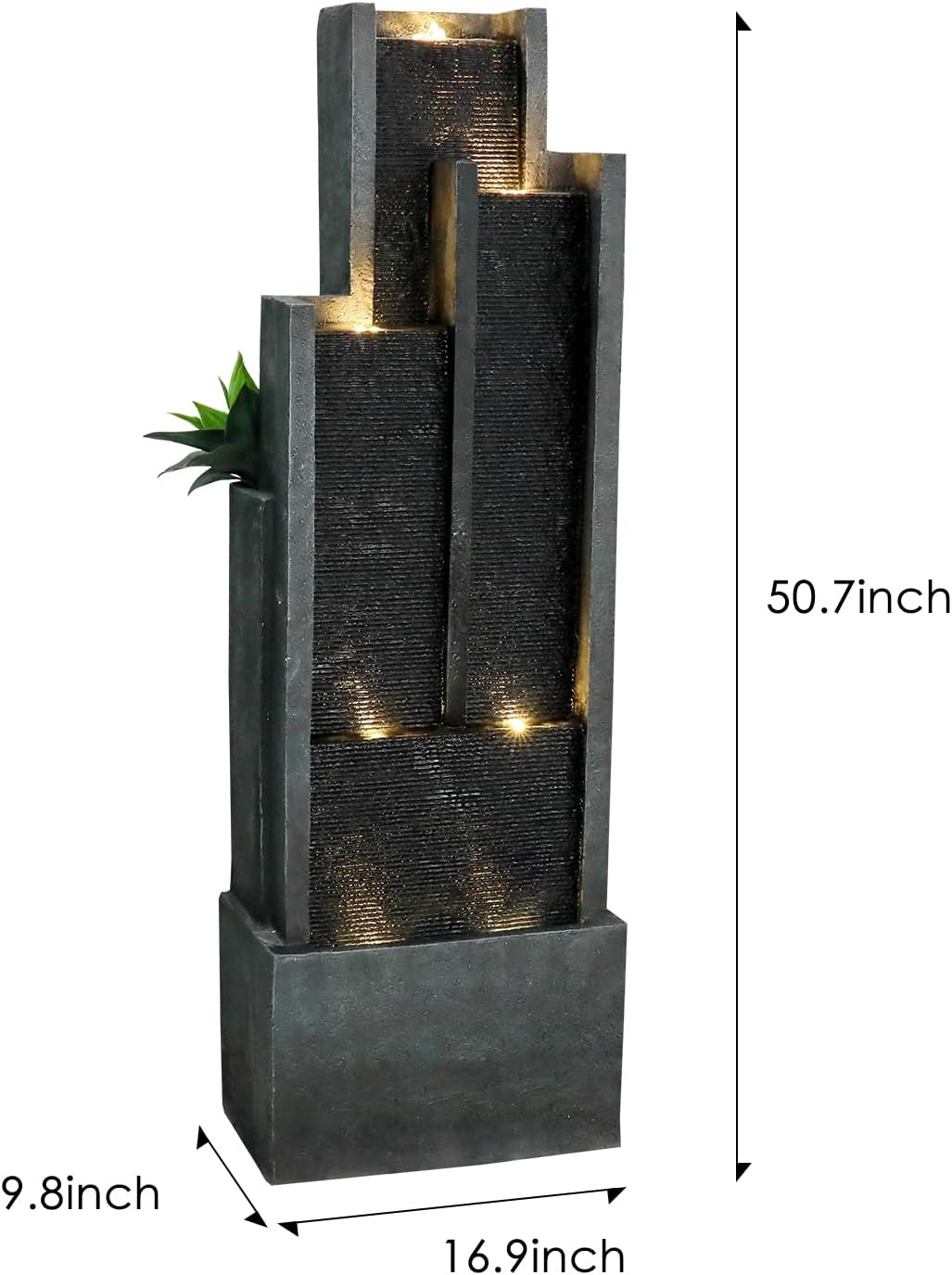 SunJet 5-Tiers Indoor/Outdoor Garden Water Fountain - 50.7inches Modern Floor-Standing Cascading Water Feature - Suitable for Deck, Patio, Porch, Yard Decor