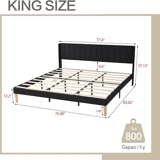 AGARTT Upholstered Platform Bed Frame King Size with Headboard and Footboard/Wooden Slats Support/No Box Spring Needed/Easy Assembly,Black Linen