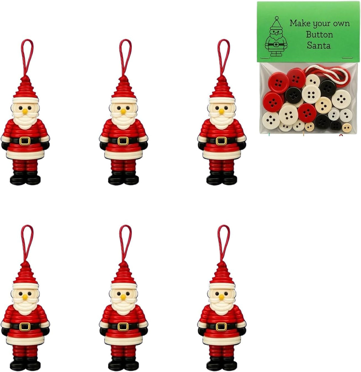 DIY Christmas Button Ornament Making Set - Snowman/Santa/Angel, Fun Holiday Craft Kit for All Ages, Ideal Xmas Tree Hanging Decor & Festive Gifts (6pcs-B)