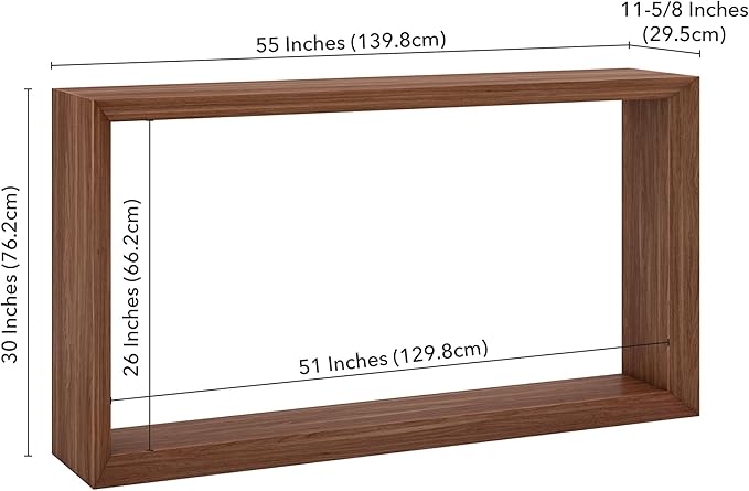 Henn&Hart 55'' Wooden Rectangular Console Table Entryway Table, Sofa Table with Wooden Shelf for Entryway, Living Room, Couch, Hallway, or Office, Satin Walnut