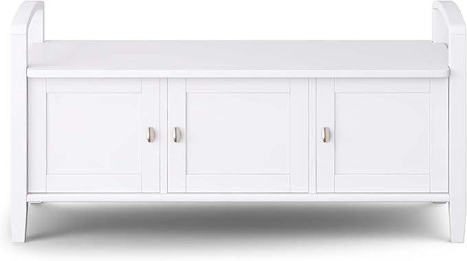 SIMPLIHOME Warm Shaker Entryway Storage Bench - 44 inch Wide Solid Wood Storage Seat in White, Transitional Bench Seat for Mudroom or Living Room with Lift-Up Lid and Shaker-Style Panels