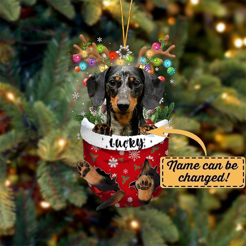 Dapple Dachshund Dog Christmas Ornament, Dapple Dachshund in Snow Pocket Christmas Tree Ornament, Dog Lovers Gift Idea Xmas Decor, Christmas Decorations for Tree, Christmas Ornament Gift for Dog Lover