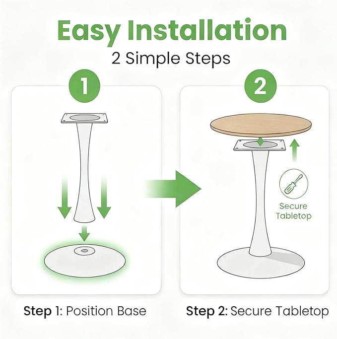 23.62" Small Round Dining Table for 2 – Durable & Well-Made Tulip Table with Sturdy Metal Frame, Compact 2-Seater Kitchen or Dining Room Table for Small Spaces, Apartments, Café, Restaurant, Office
