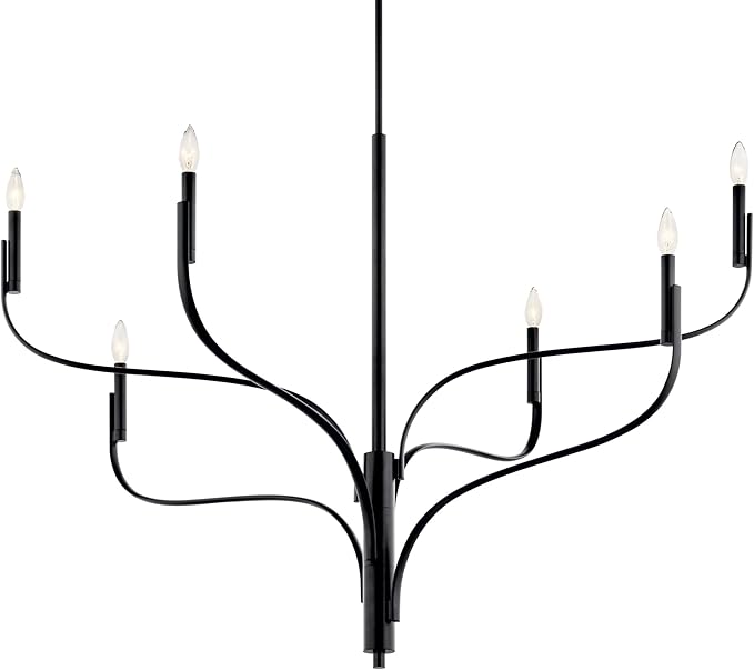 KICHLER Livadia 6-Light Chandelier, Soft Modern-Light in Black, for Foyer, Great Room, or Vaulted Dining or Bedroom (33.25" x 47.25"), 52674BK