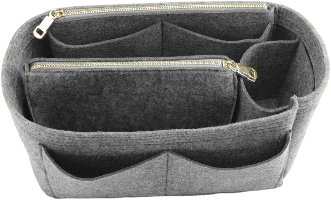 LEXSION Felt Purse Bag Organizer Insert with zipper Bag Tote Shaper Fit Speedy Neverful PM MM