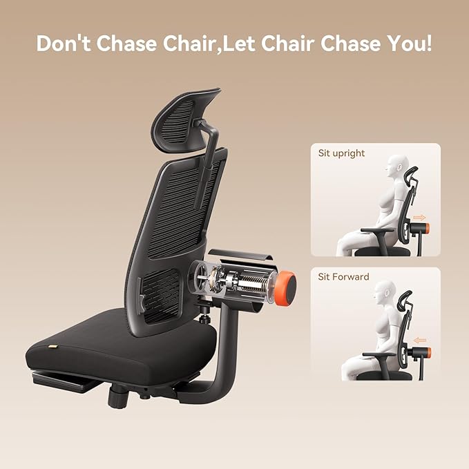 Newtral Office Chair Ergonomic with Footrest, Auto-Following Lumbar Support, High Back Desk Chair with 4D Armrest,136° Tilt Lock, Adjustable Seat Depth & Height (2D Headrest, Black)