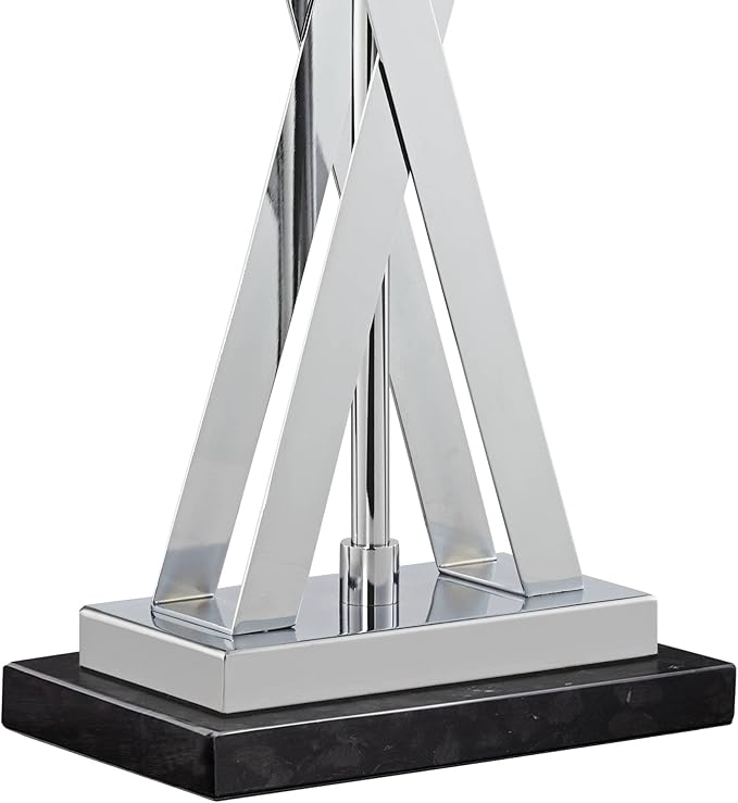 Possini Euro Design Proxima Modern Table Lamp with Black Marble Riser 28" Tall Chrome Silver Metal Double Rectangular Shades Decor for Bedroom Living Room Nightstand Bedside Office Kids Room